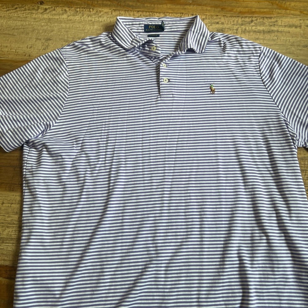 Polo, XL, purple/white stripe